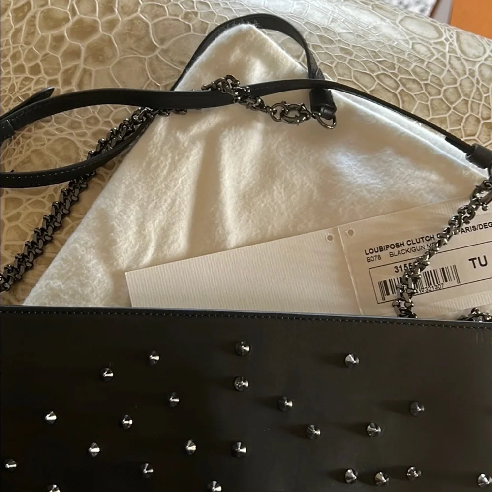 Christian Louboutin Black Leather Loubiposh Degrade spiked clutch